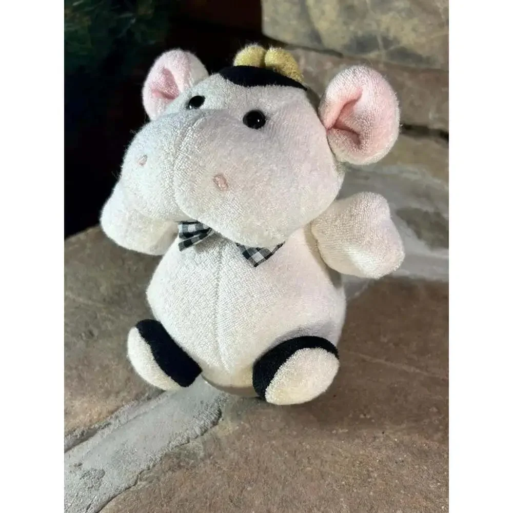 Baby Gund Terry Cloth Cow 6” White and Black Chimes Pink ears 1992 RARE HTF ging